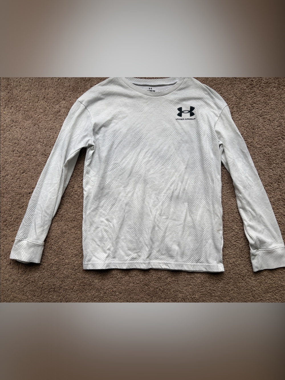 Under Armour Light Gray/White Long Sleeve Performance Tee with Black Logo